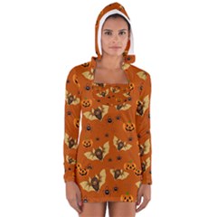 Bat, Pumpkin And Spider Pattern Long Sleeve Hooded T-shirt by Valentinaart