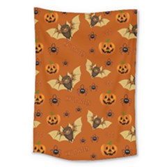 Bat, pumpkin and spider pattern Large Tapestry