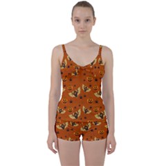 Bat, pumpkin and spider pattern Tie Front Two Piece Tankini