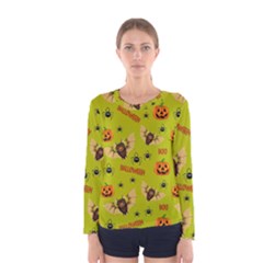 Bat, pumpkin and spider pattern Women s Long Sleeve Tee