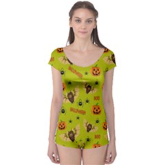 Bat, pumpkin and spider pattern Boyleg Leotard 