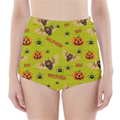 Bat, pumpkin and spider pattern High-Waisted Bikini Bottoms