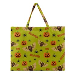 Bat, pumpkin and spider pattern Zipper Large Tote Bag