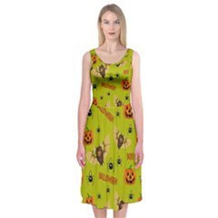 Bat, pumpkin and spider pattern Midi Sleeveless Dress