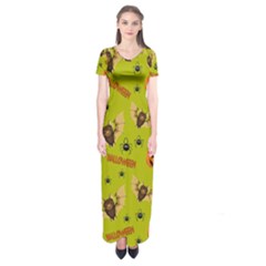 Bat, pumpkin and spider pattern Short Sleeve Maxi Dress