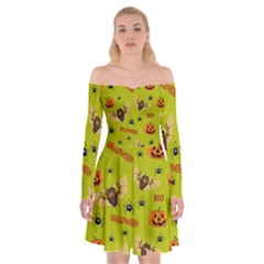 Bat, pumpkin and spider pattern Off Shoulder Skater Dress