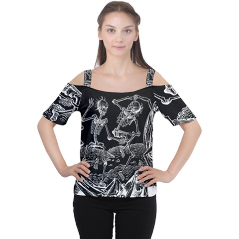 Skeletons - Halloween Cutout Shoulder Tee by Valentinaart