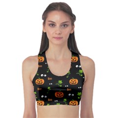 Pumpkins - Halloween Pattern Sports Bra by Valentinaart