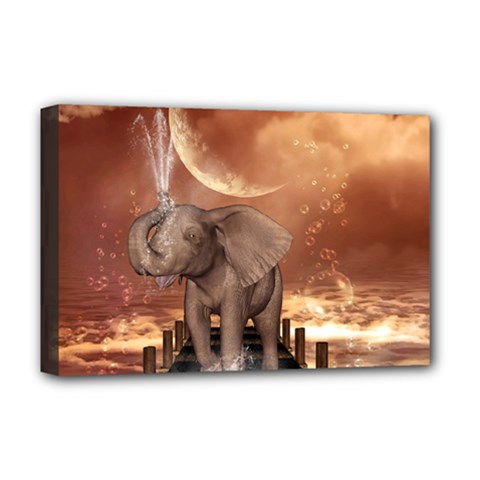 Cute Baby Elephant On A Jetty Deluxe Canvas 18  X 12   by FantasyWorld7