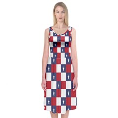 American Flag Star White Red Blue Midi Sleeveless Dress