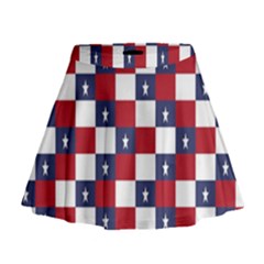 American Flag Star White Red Blue Mini Flare Skirt by Mariart