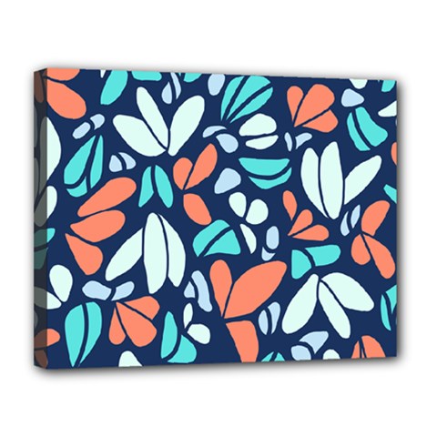 Blue Tossed Flower Floral Canvas 14  X 11 