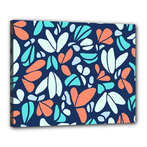 Blue Tossed Flower Floral Canvas 20  X 16 