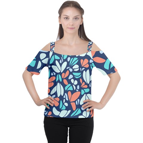 Blue Tossed Flower Floral Cutout Shoulder Tee by Mariart