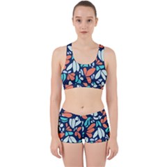 Blue Tossed Flower Floral Work It Out Sports Bra Set