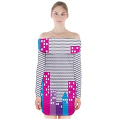 Building Polka City Rainbow Long Sleeve Off Shoulder Dress