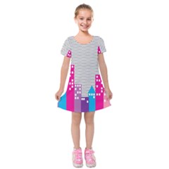 Building Polka City Rainbow Kids  Short Sleeve Velvet Dress