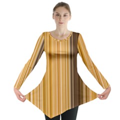 Brown Verticals Lines Stripes Colorful Long Sleeve Tunic  by Mariart