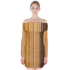 Brown Verticals Lines Stripes Colorful Long Sleeve Off Shoulder Dress by Mariart