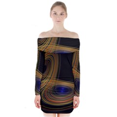 Wondrous Trajectorie Illustrated Line Light Black Long Sleeve Off Shoulder Dress by Mariart