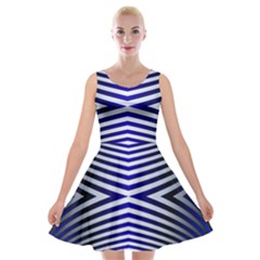 Blue Lines Iterative Art Wave Chevron Velvet Skater Dress