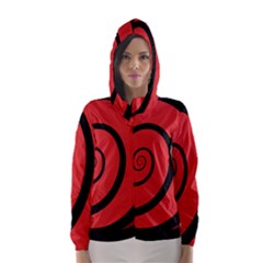 Double Spiral Thick Lines Black Red Hooded Wind Breaker (women)