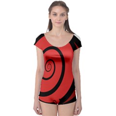 Double Spiral Thick Lines Black Red Boyleg Leotard  by Mariart