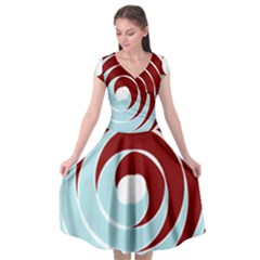 Double Spiral Thick Lines Blue Red Cap Sleeve Wrap Front Dress