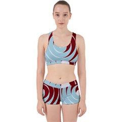 Double Spiral Thick Lines Blue Red Work It Out Sports Bra Set