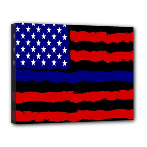 Flag American Line Star Red Blue White Black Beauty Canvas 14  X 11 