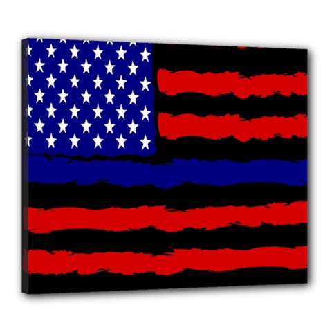 Flag American Line Star Red Blue White Black Beauty Canvas 24  X 20 