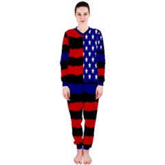Flag American Line Star Red Blue White Black Beauty Onepiece Jumpsuit (ladies)  by Mariart