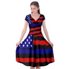 Flag American Line Star Red Blue White Black Beauty Cap Sleeve Wrap Front Dress by Mariart