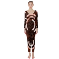 Fan Line Chevron Wave Brown Long Sleeve Catsuit