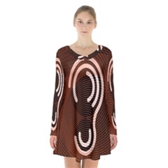 Fan Line Chevron Wave Brown Long Sleeve Velvet V-neck Dress by Mariart