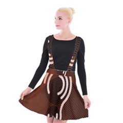 Fan Line Chevron Wave Brown Suspender Skater Skirt