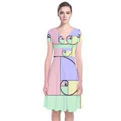 Golden Spiral Logarithmic Color Short Sleeve Front Wrap Dress