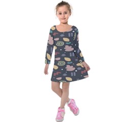 Funky Pattern Polka Wave Chevron Monster Kids  Long Sleeve Velvet Dress