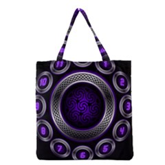 Digital Celtic Clock Template Time Number Purple Grocery Tote Bag