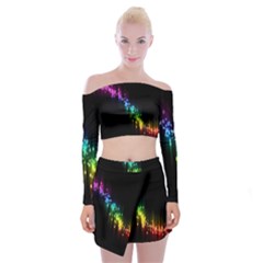 Illustration Light Space Rainbow Off Shoulder Top With Skirt Set