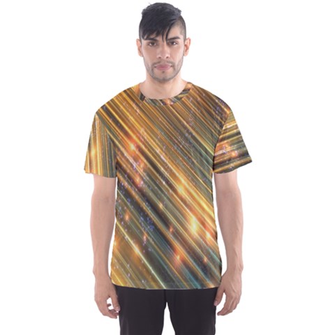 Golden Blue Lines Sparkling Wild Animation Background Space Men s Sports Mesh Tee by Mariart