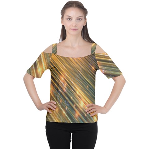 Golden Blue Lines Sparkling Wild Animation Background Space Cutout Shoulder Tee by Mariart