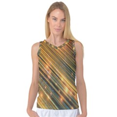 Golden Blue Lines Sparkling Wild Animation Background Space Women s Basketball Tank Top