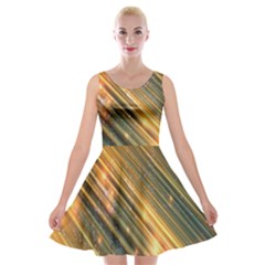 Golden Blue Lines Sparkling Wild Animation Background Space Velvet Skater Dress by Mariart