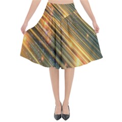 Golden Blue Lines Sparkling Wild Animation Background Space Flared Midi Skirt by Mariart