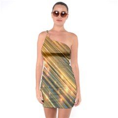 Golden Blue Lines Sparkling Wild Animation Background Space One Soulder Bodycon Dress by Mariart