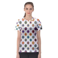 Flowers Pattern Recolor Artwork Sunflower Rainbow Beauty Women s Sport Mesh Tee