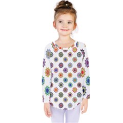 Flowers Pattern Recolor Artwork Sunflower Rainbow Beauty Kids  Long Sleeve Tee