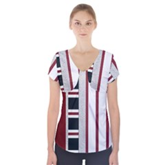 Line Streep Vertical Horizontal Short Sleeve Front Detail Top