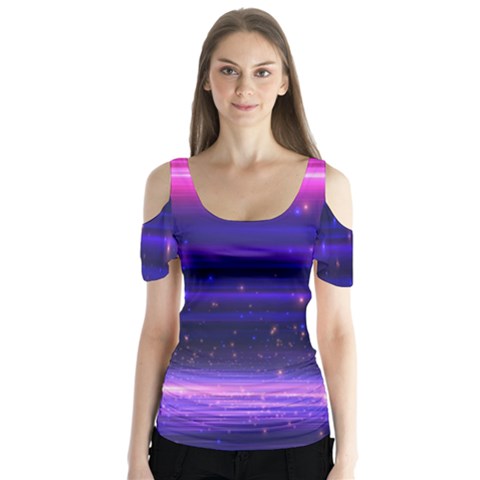 Massive Flare Lines Horizon Glow Particles Animation Background Space Butterfly Sleeve Cutout Tee  by Mariart